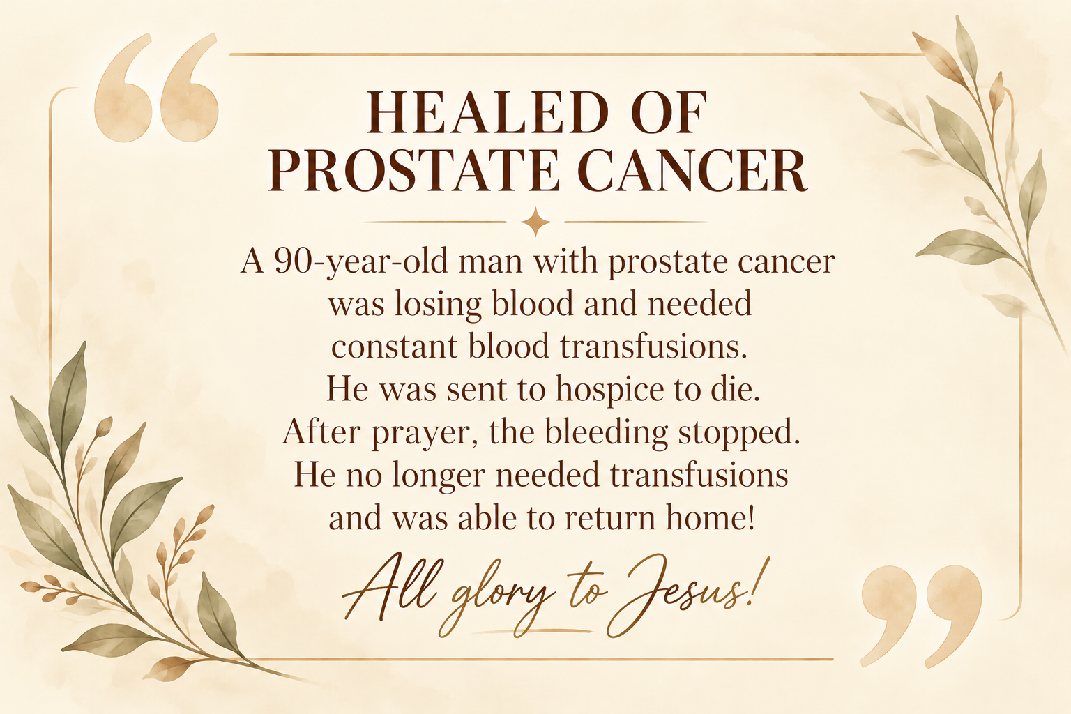 Healed of prostate cancer — healing testimony