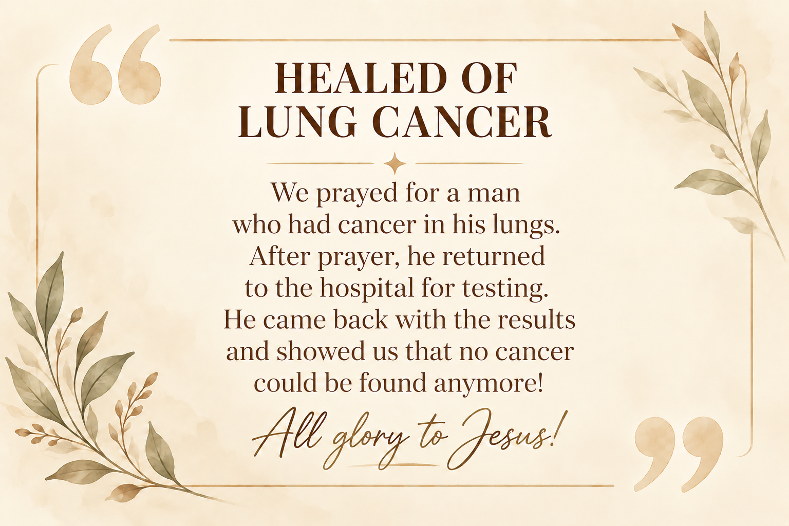 Healed of lung cancer — miracle testimony