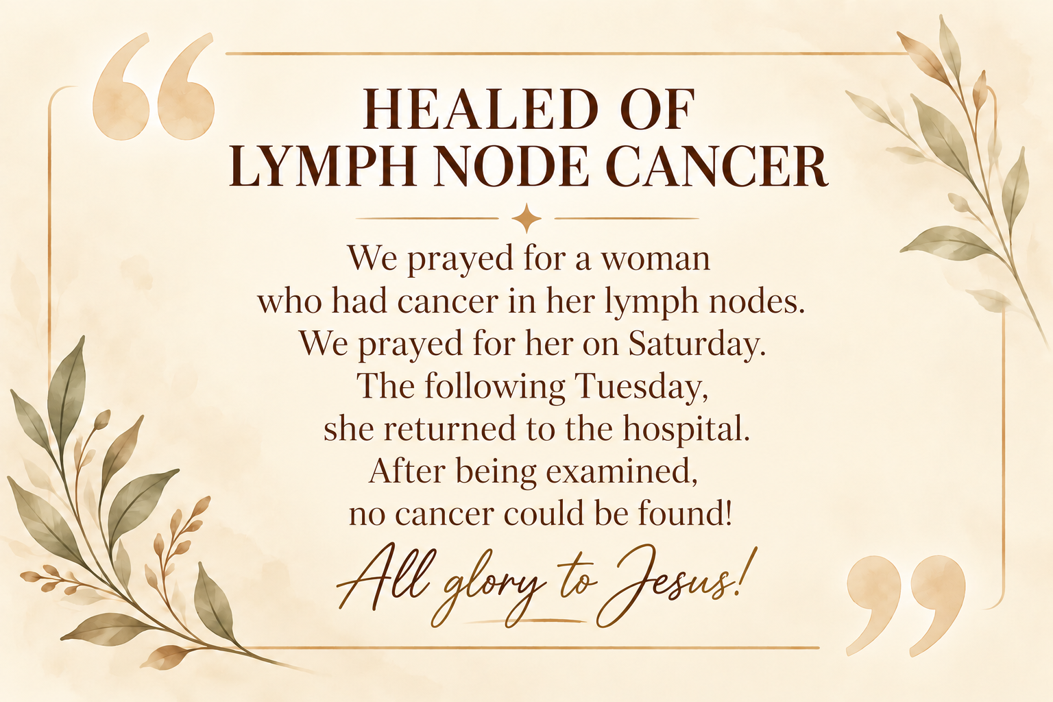 Healed of lymph node cancer — miracle testimony