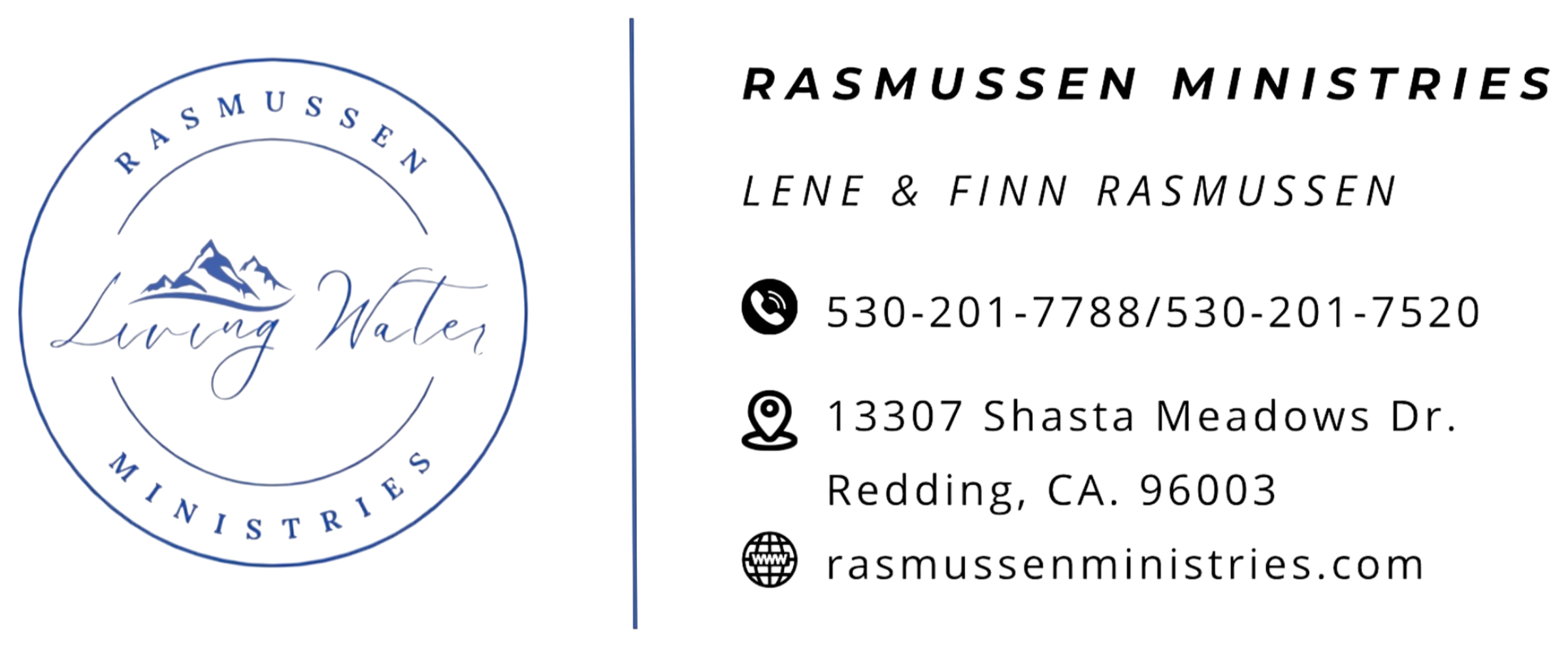 Rasmussen Ministries contact information with logo
